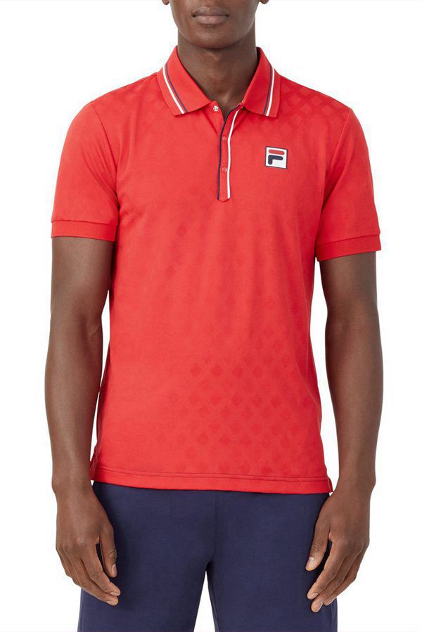 Camisas Polo Fila Homem Vermelhas - Fila Heritage Jacquard Portugal Lojas,EIWY-32018